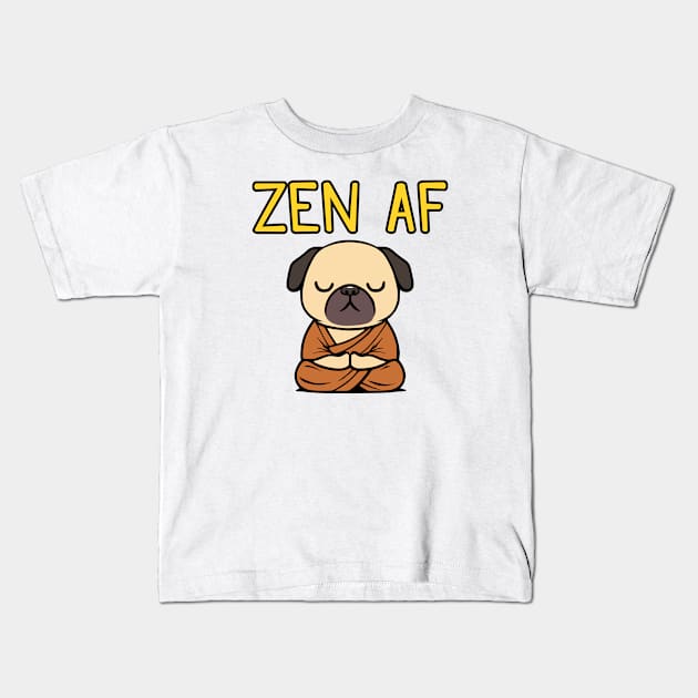 Cute Zen AF Meditating Cartoon Monk Pug Dog Kids T-Shirt by Elvdant